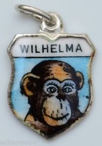 Stuttgart Germany - Wilhelma Zoo Monkey - Vintage Enamel Travel Shield Charm - Click Image to Close